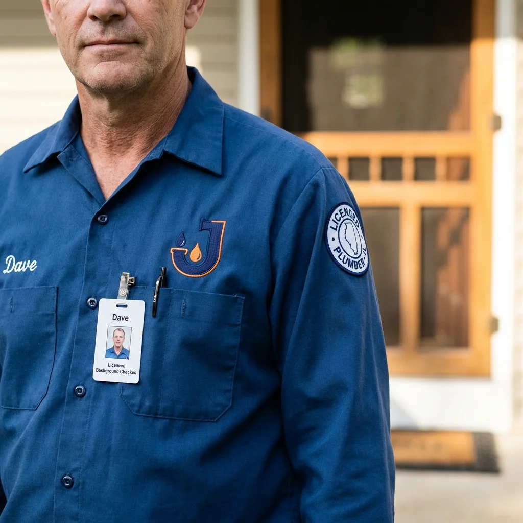Licensed plumber showing ID badge in Roseville, CA