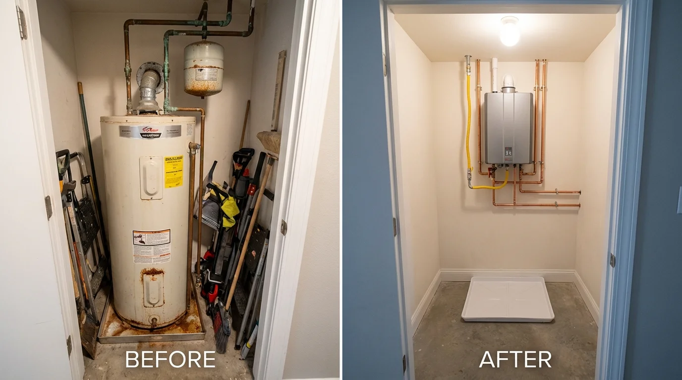 Tank water heater versus wall-mounted tankless unit comparison for Roseville, CA homeowners