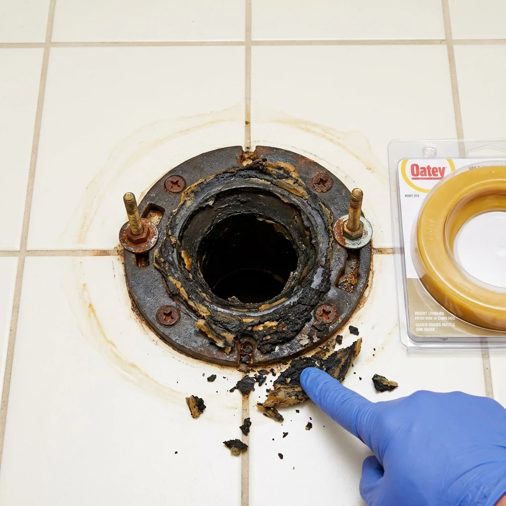 Failed wax ring showing water seepage at the base of a toilet in a Roseville, CA home