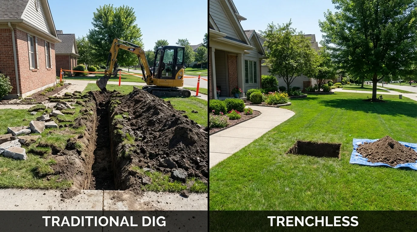 Trenchless sewer repair with minimal yard damage versus traditional excavation in Roseville, CA